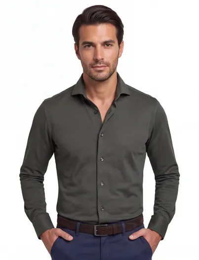 John Miller John Miller Slim Fit overhemd olijfgroen stretch