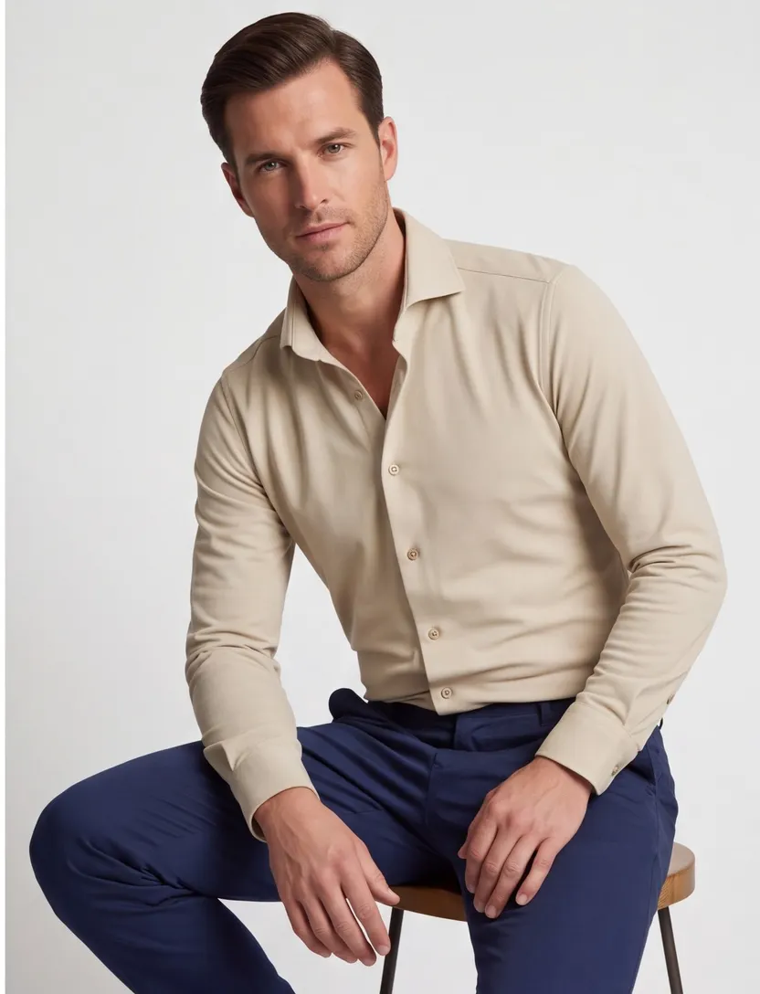 Overhemd John Miller beige 5142675-62