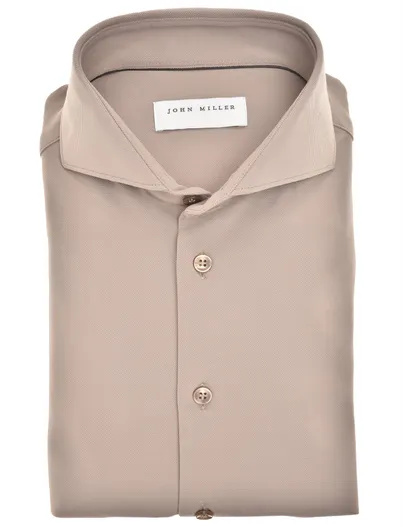 John Miller John Miller Slim Fit overhemd beige stretch