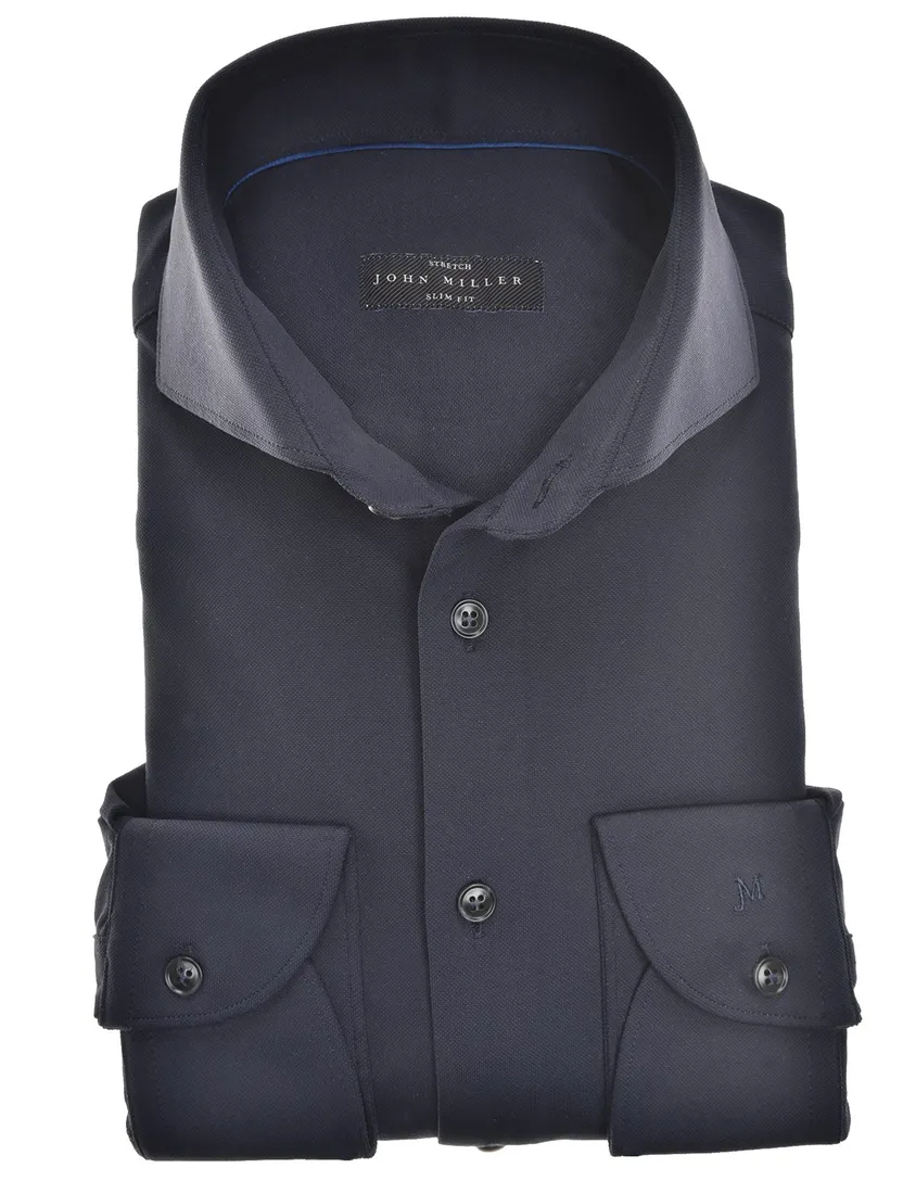 Overhemd John Miller Slim Fit donkerblauw stretch