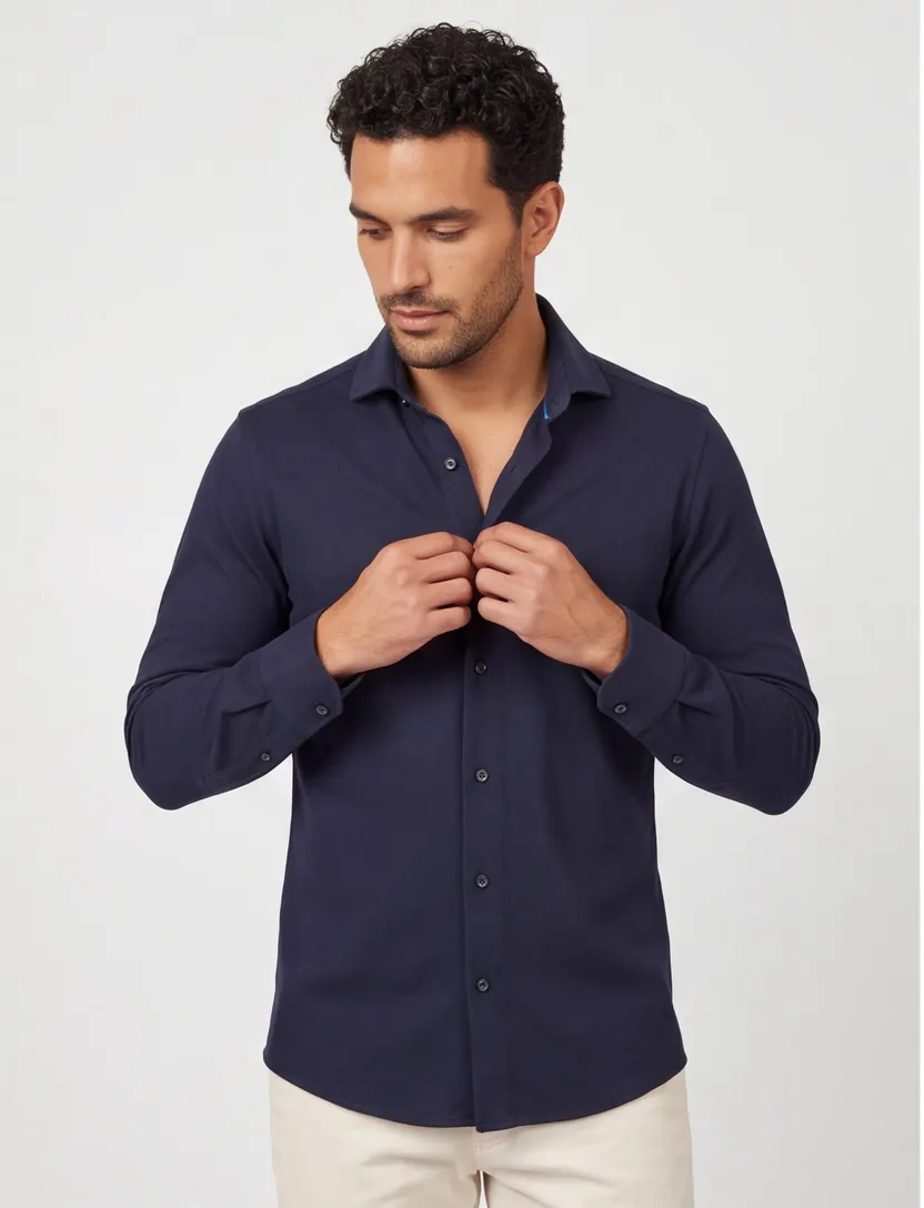Overhemd John Miller Slim Fit donkerblauw stretch