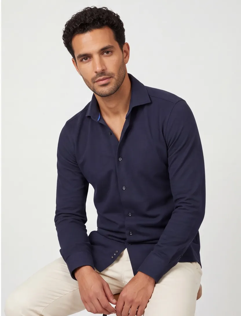 Overhemd John Miller Slim Fit donkerblauw stretch