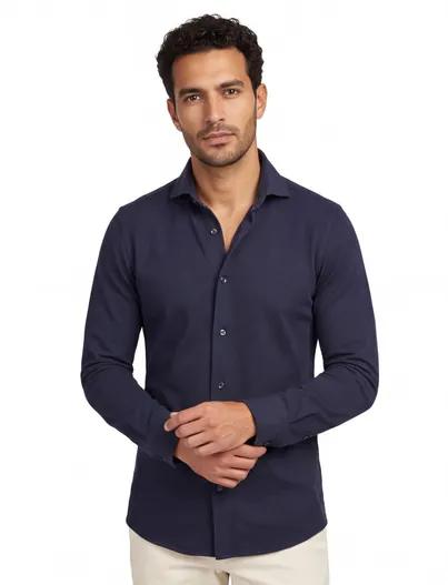 John Miller John Miller Slim Fit overhemd donkerblauw stretch