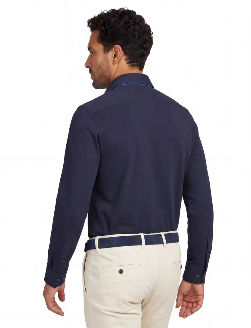 Overhemd John Miller Slim Fit donkerblauw stretch