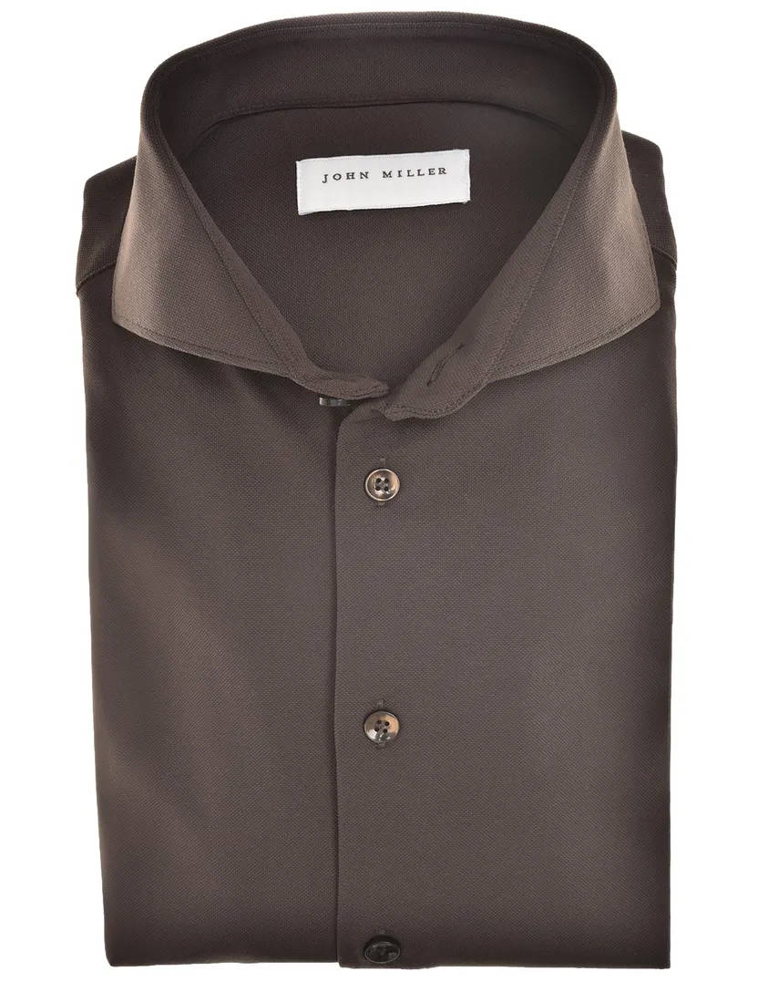 Overhemd John Miller Slim Fit bruin stretch