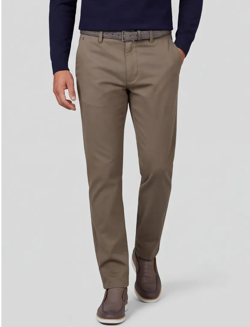 Broeken Gardeur Bobby khaki flatfront lyocell