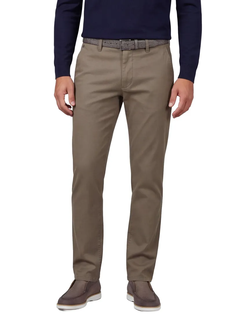 Broeken Gardeur Bobby khaki flatfront lyocell