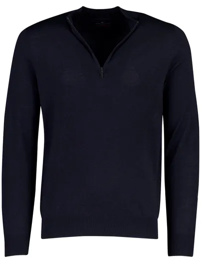 Portofino Portofino trui half zip donkerblauw merinowol