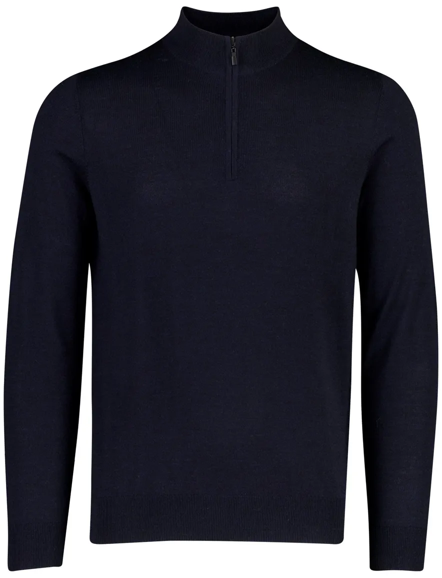 Portofino trui half zip donkerblauw merinowol