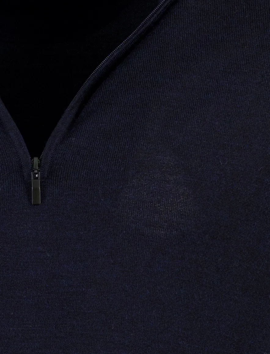 Portofino trui half zip donkerblauw merinowol