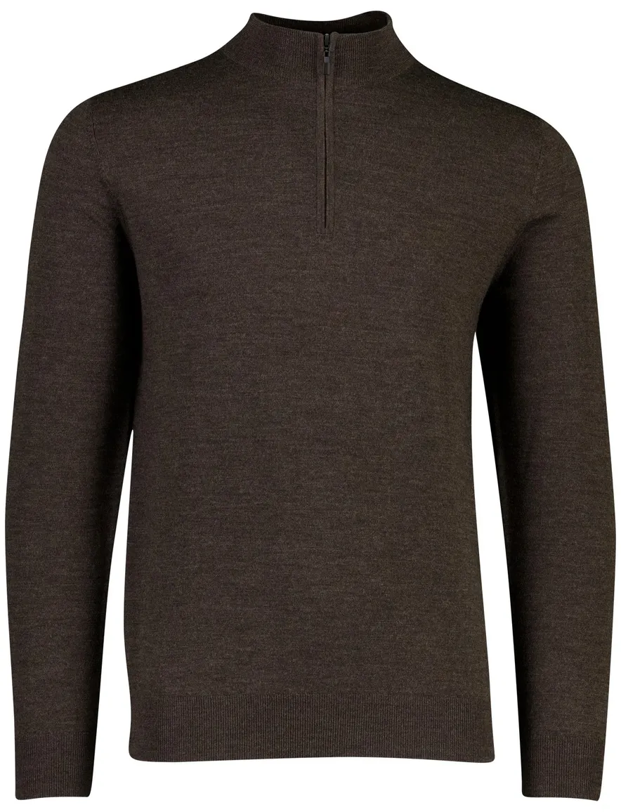 Portofino half zip trui fijn gebreid bruin