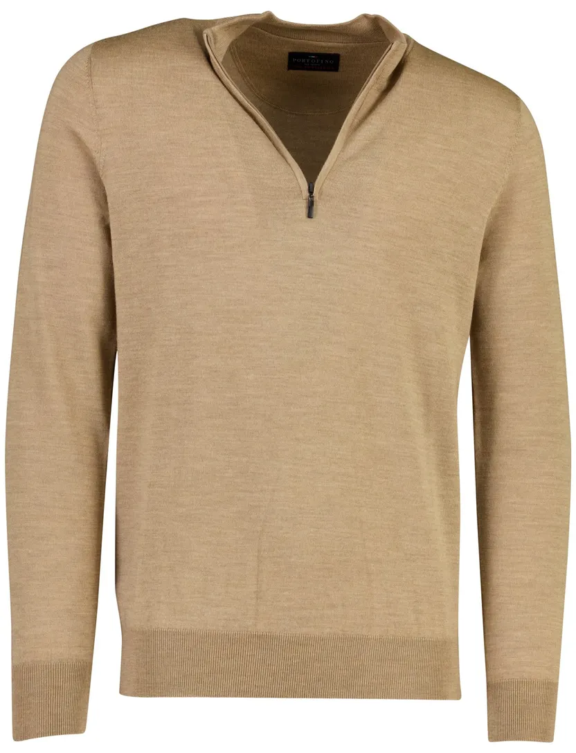 Trui Portofino camel merinowol fijn gebreid