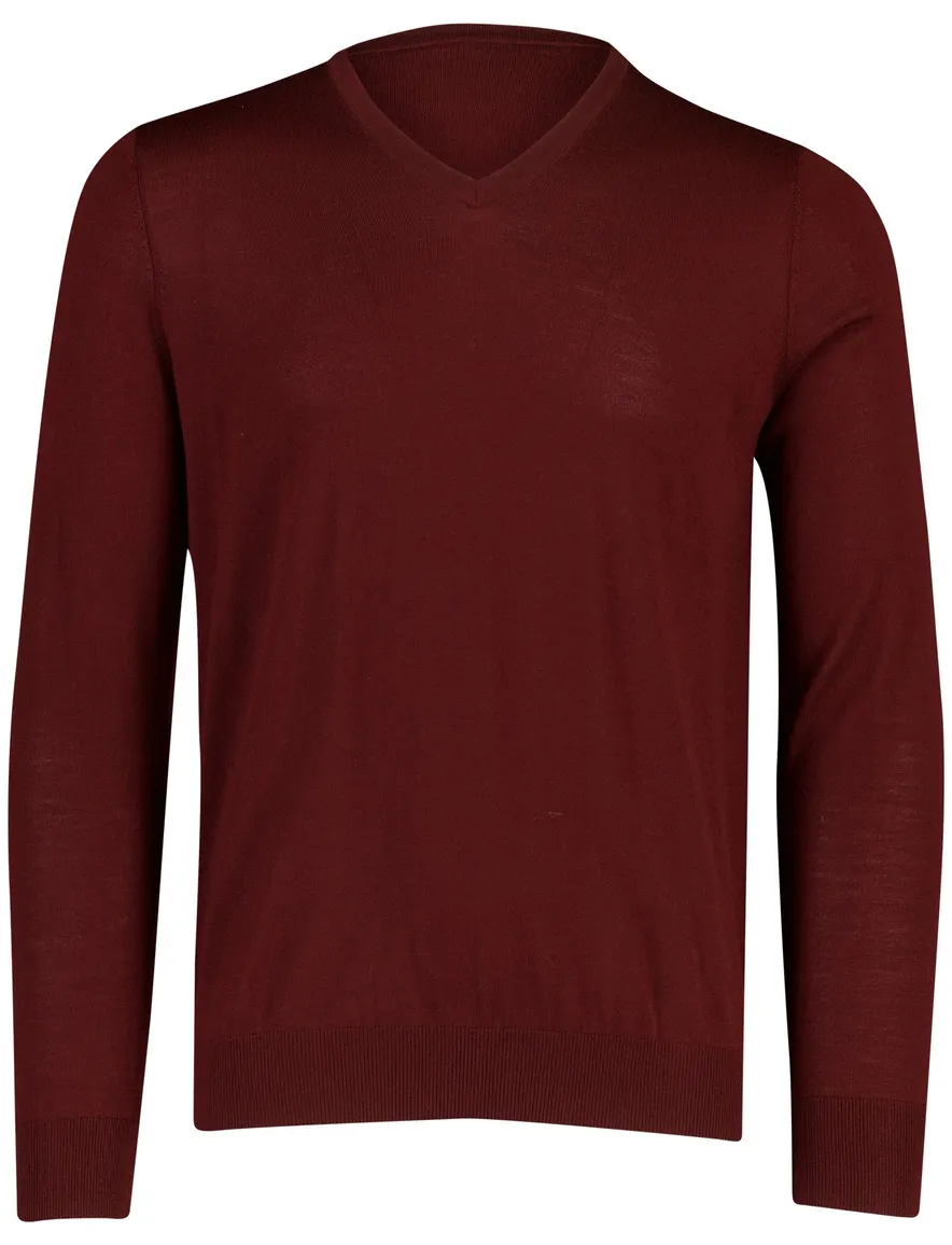 Portofino trui V hals bordeaux van merinowol