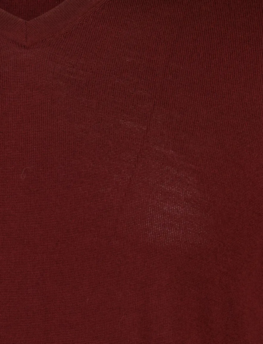 Portofino trui V hals bordeaux van merinowol