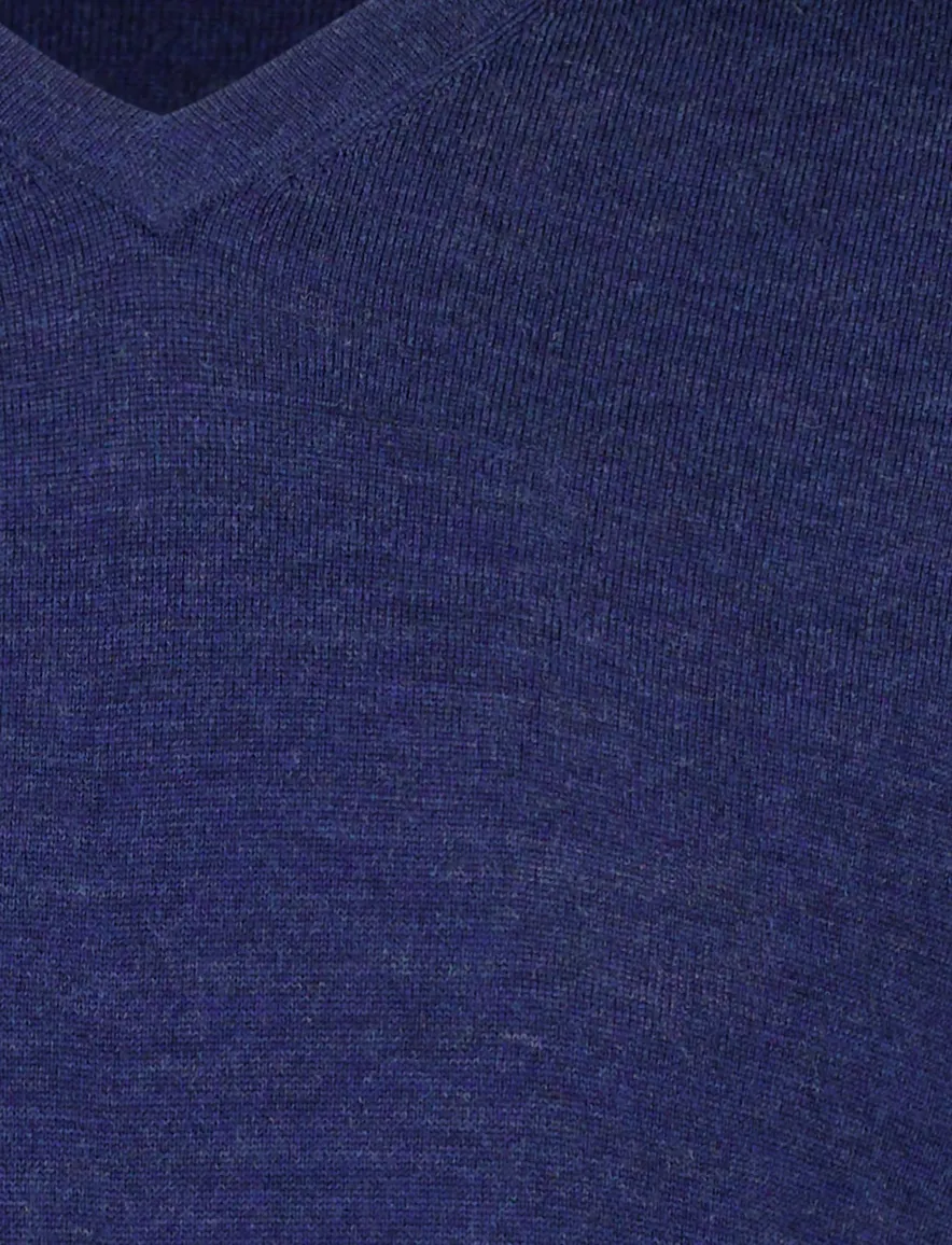 Donkerblauwe trui Portofino v hals merinowol