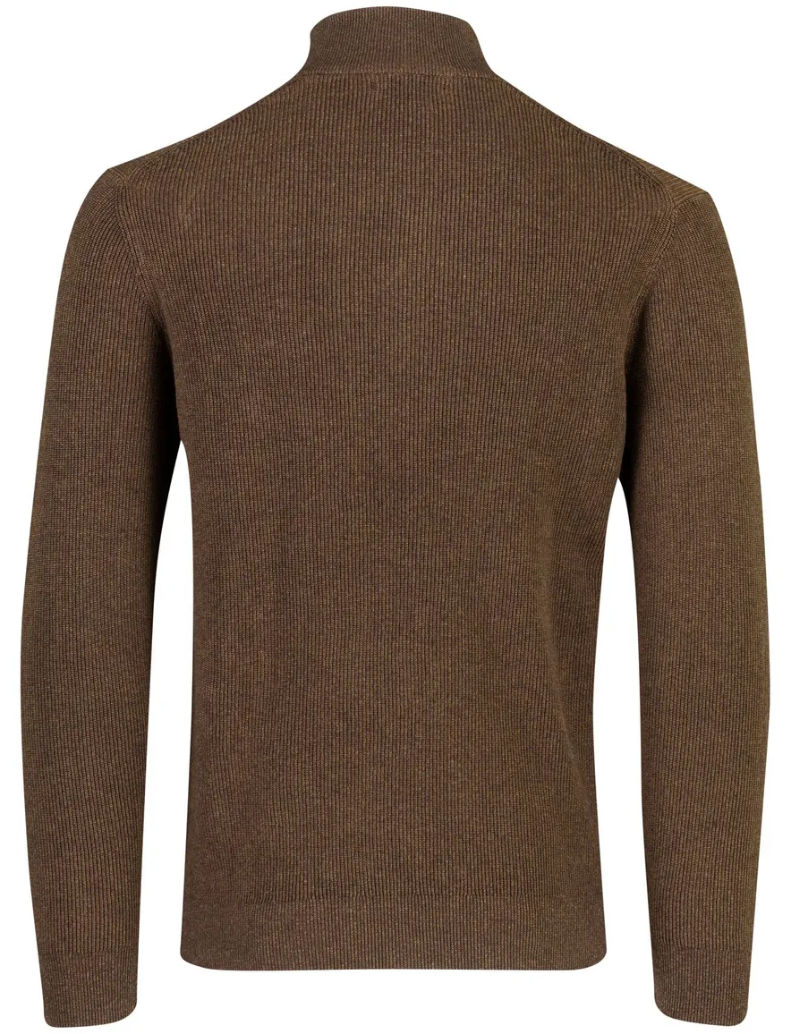 Portofino trui half zip bruin gemeleerd grof gebreid