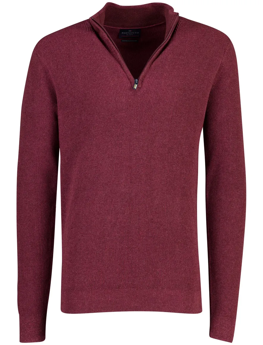 Portofino trui half zip bordeaux gemeleerd grof gebreid