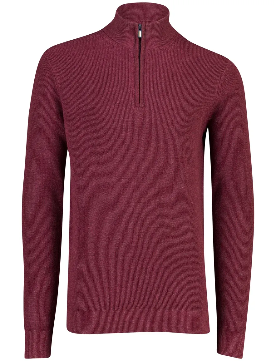 Portofino trui half zip bordeaux gemeleerd grof gebreid