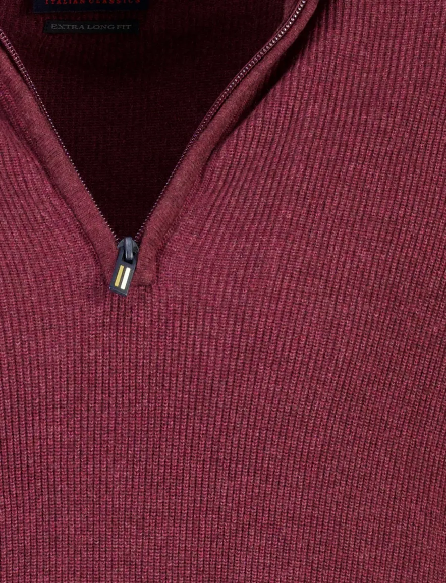 Portofino trui half zip bordeaux gemeleerd grof gebreid