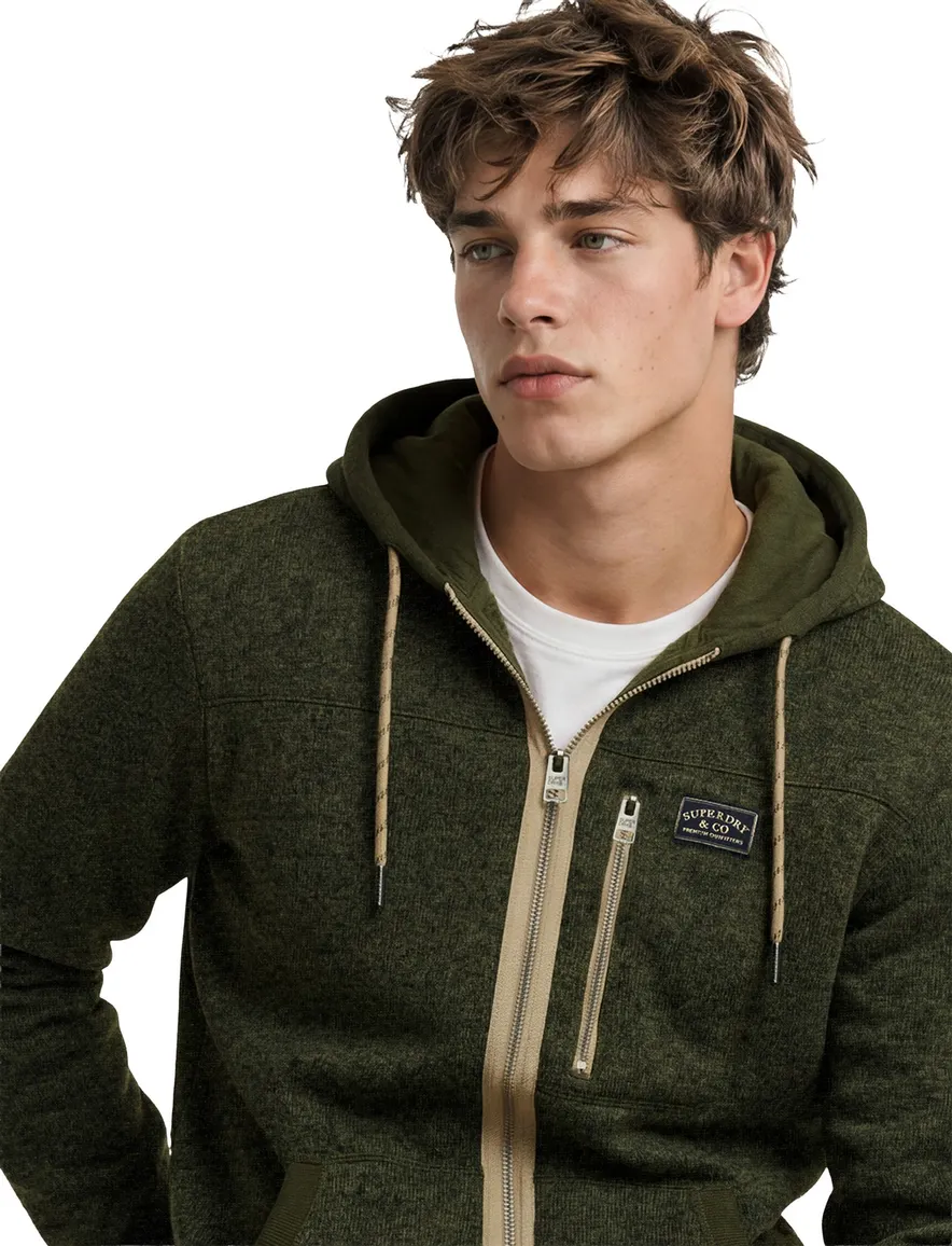 Superdry sweatvest donkergroen met borstzak