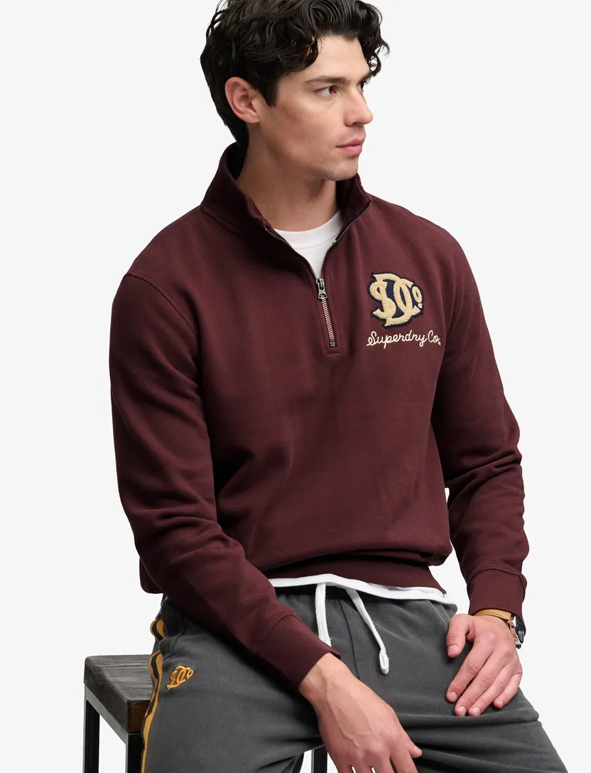 Superdry half zip trui bordeaux opdruk