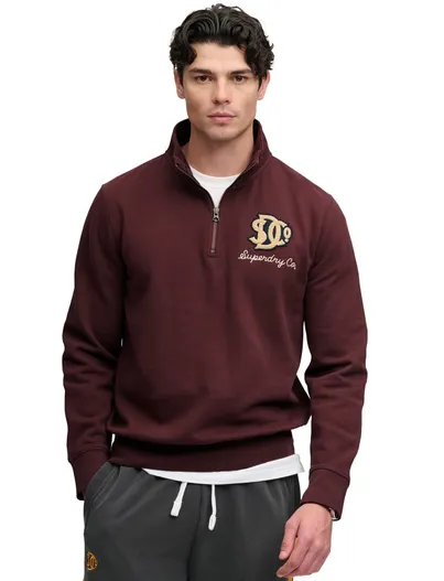Superdry Superdry half zip trui bordeaux met opdruk