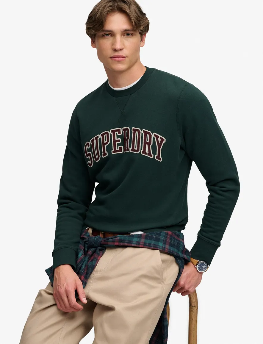 Superdry trui ronde hals donkergroen opdruk