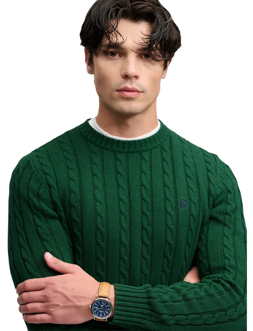 Trui Superdry donkergroen grof gebreid