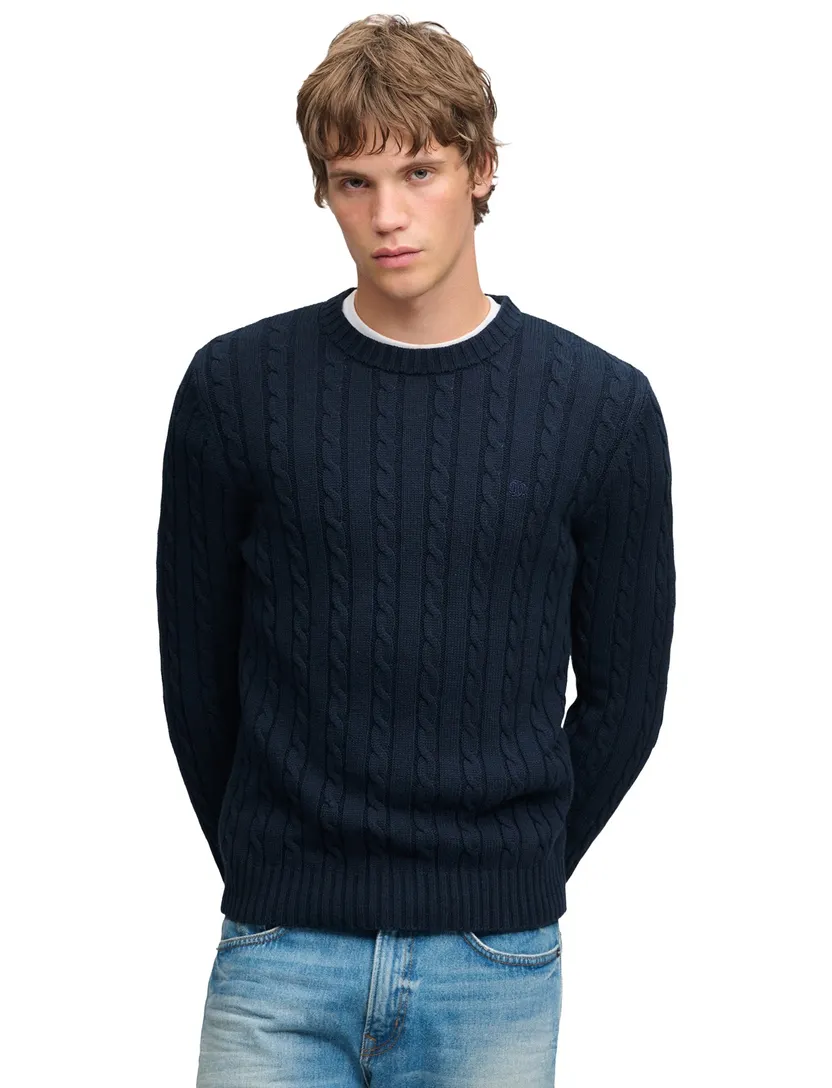 Trui Superdry donkerblauw grof gebreid