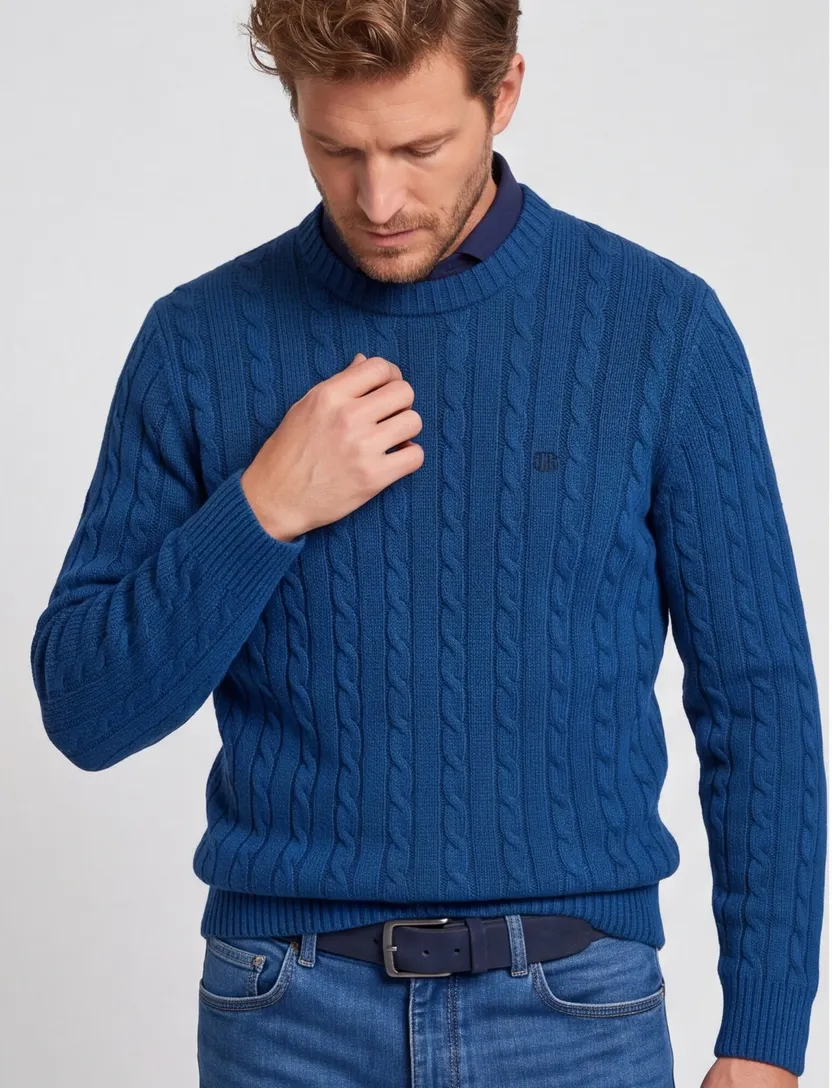 Trui Superdry blauw grof gebreid