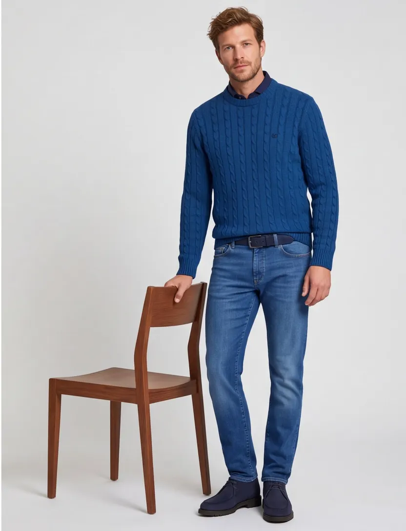 Trui Superdry blauw grof gebreid