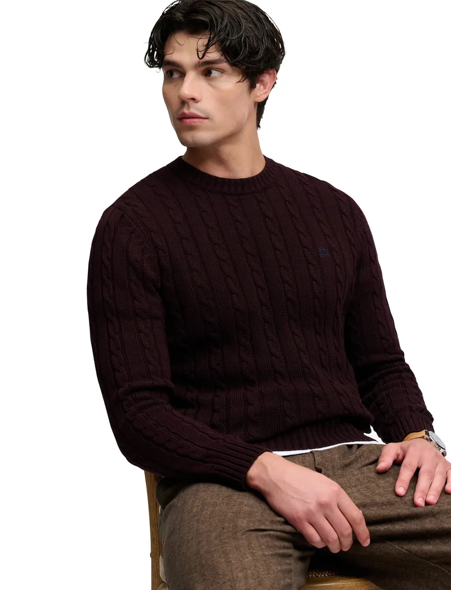 Superdry trui ronde hals bordeaux grof gebreid