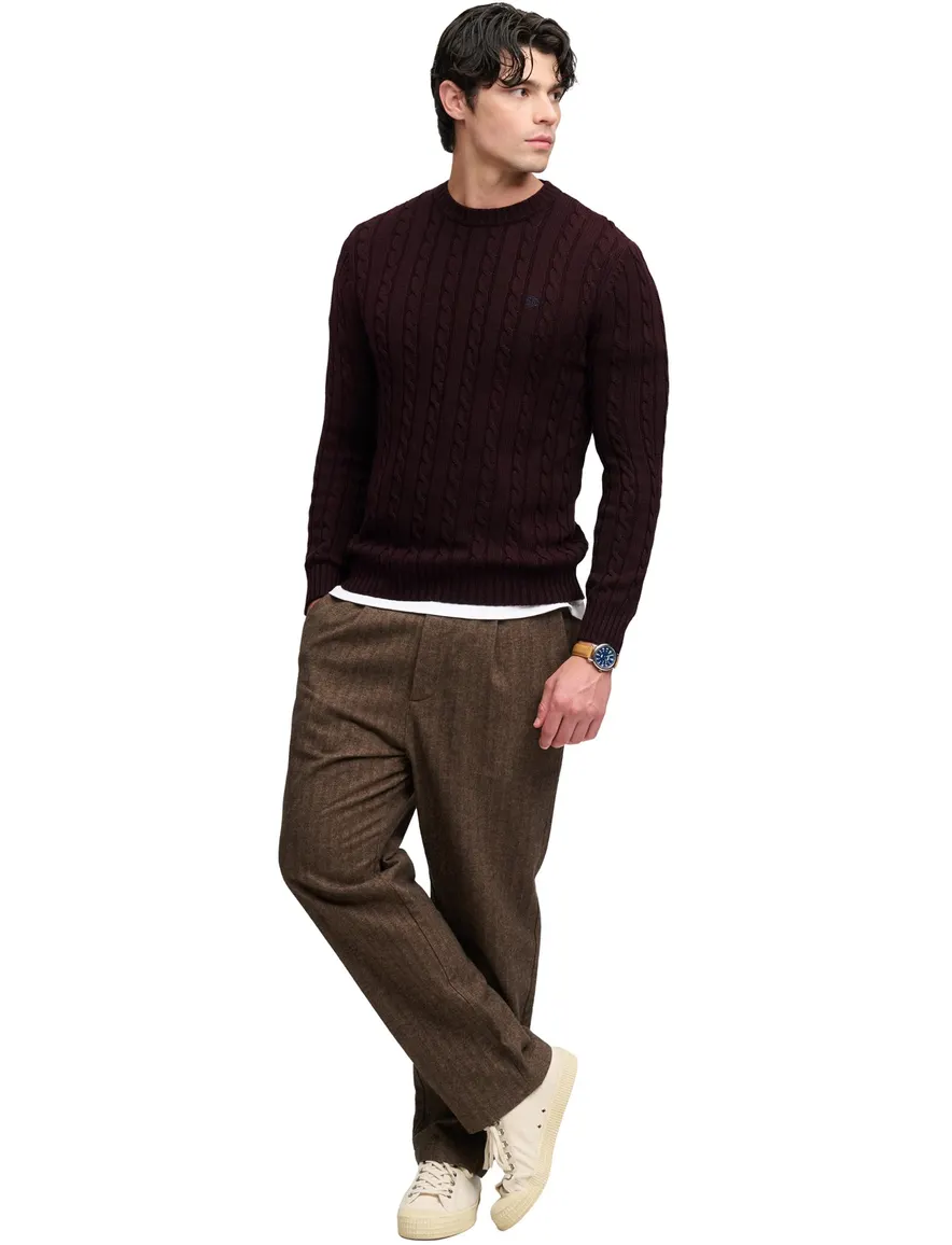 Superdry trui ronde hals bordeaux grof gebreid
