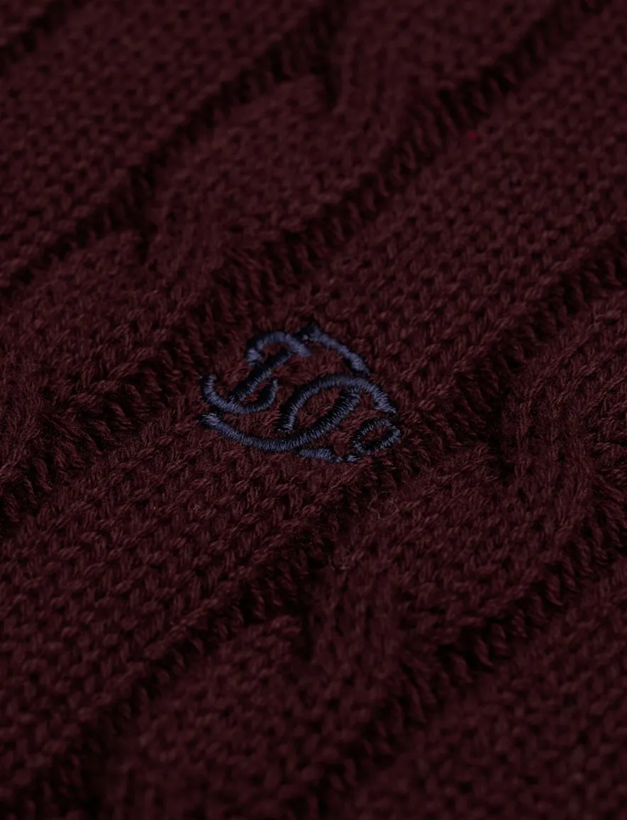 Superdry trui ronde hals bordeaux grof gebreid