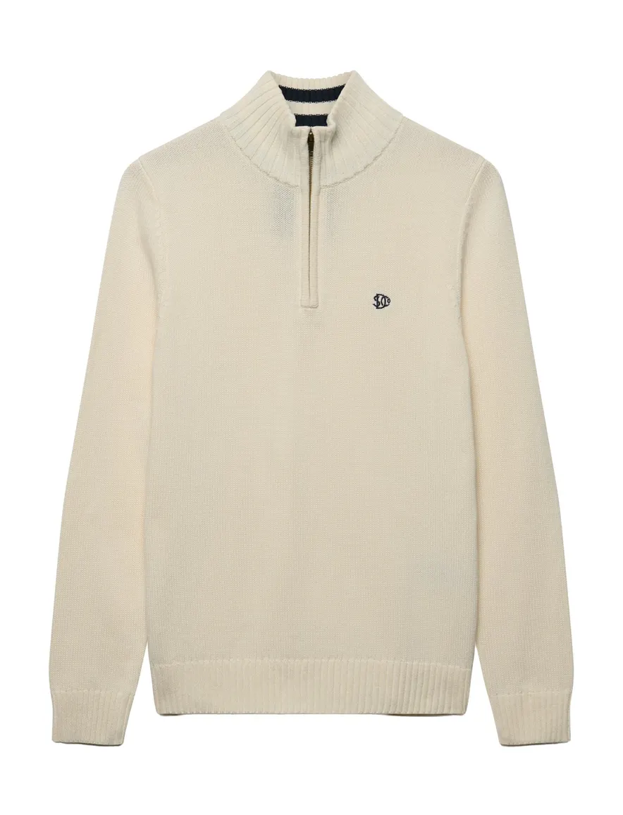Superdry half zip trui grof gebreid crème