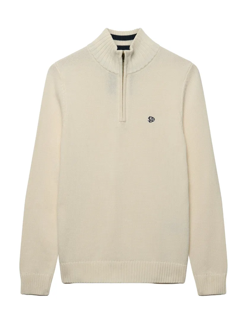 Trui Superdry half zip creme grof gebreid