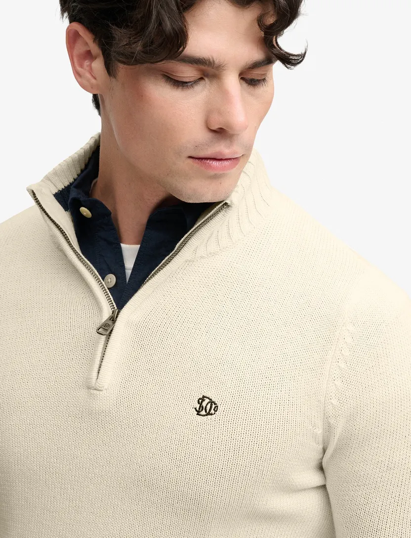 Trui Superdry half zip creme grof gebreid