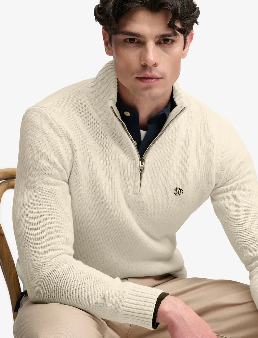 Trui Superdry half zip creme grof gebreid