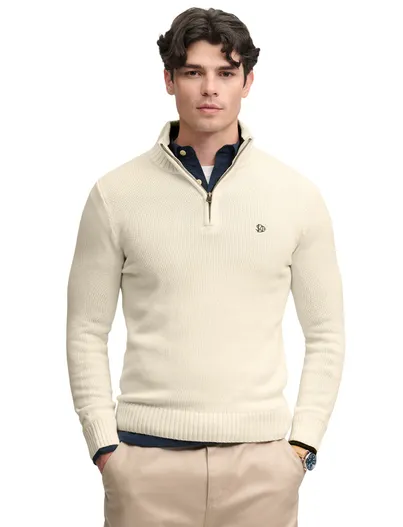 Superdry Trui Superdry half zip creme grof gebreid