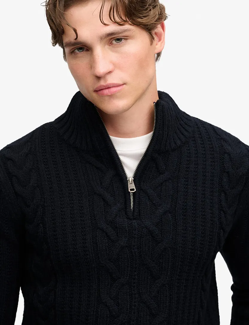 Superdry half zip trui donkerblauw grof gebreid
