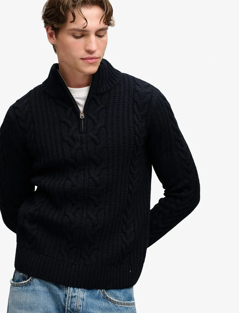 Superdry half zip trui donkerblauw grof gebreid