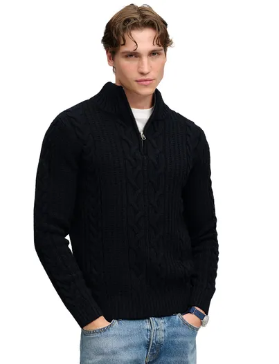 Superdry Superdry half zip trui donkerblauw grof gebreid