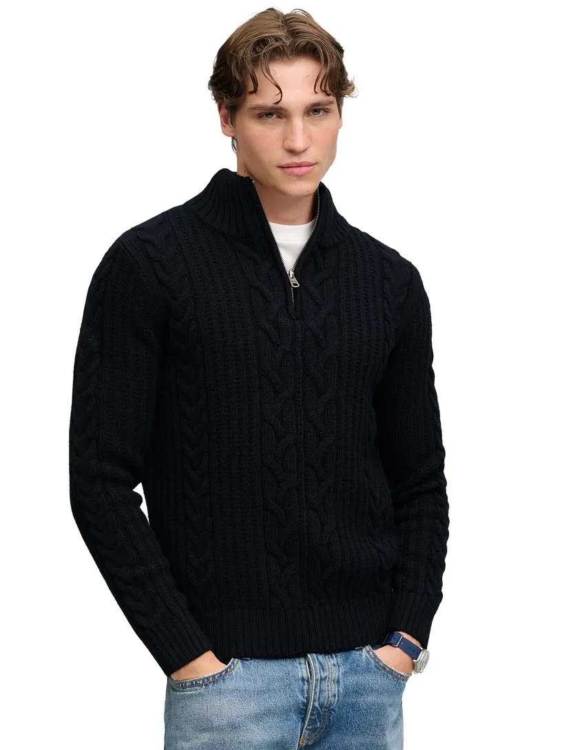 Superdry half zip trui donkerblauw grof gebreid