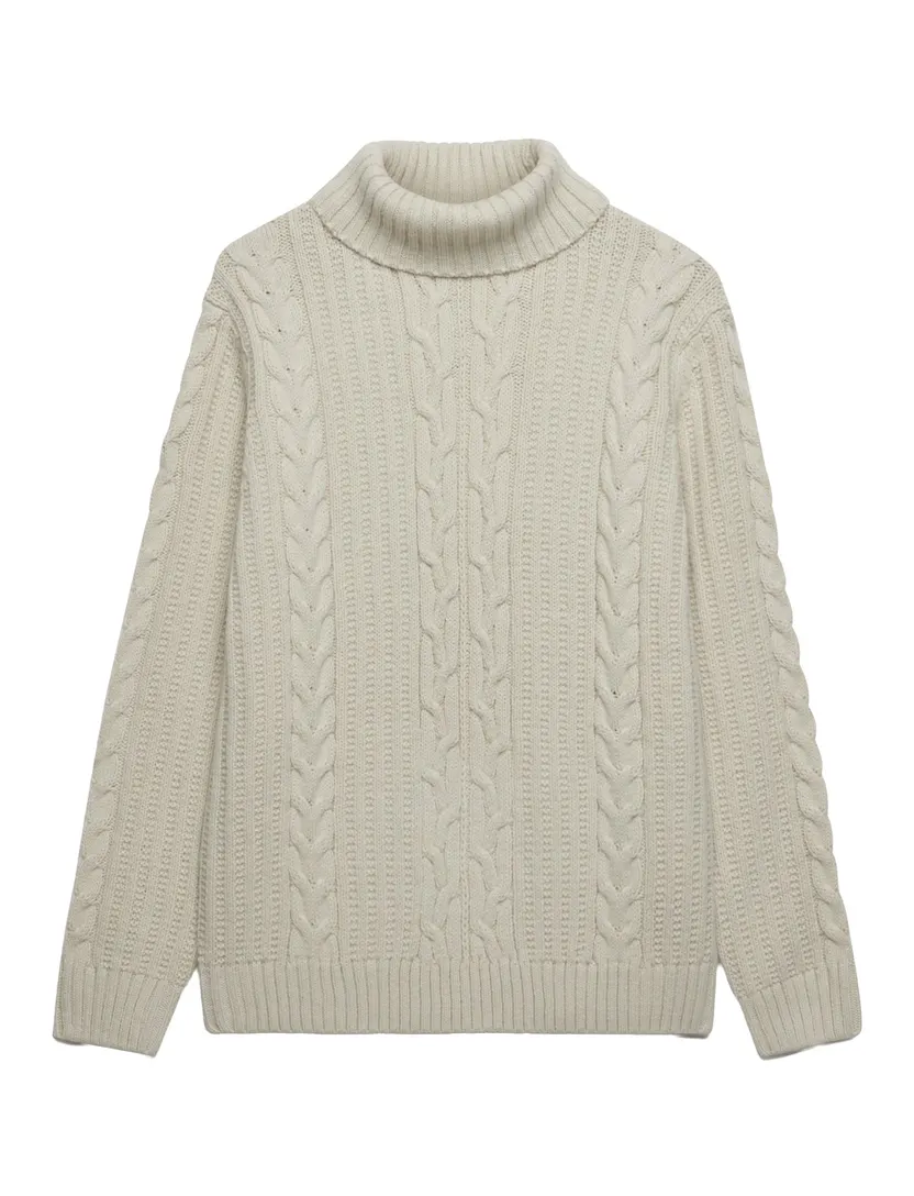 Trui Superdry wit coltrui grof gebreid