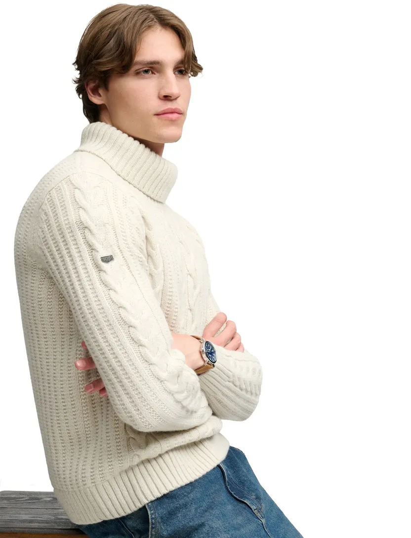 Trui Superdry wit coltrui grof gebreid