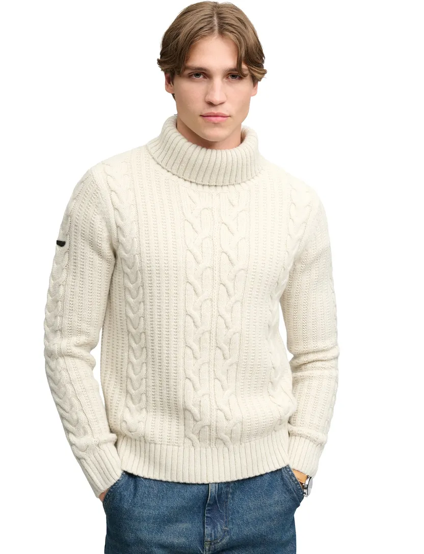 Trui Superdry wit coltrui grof gebreid