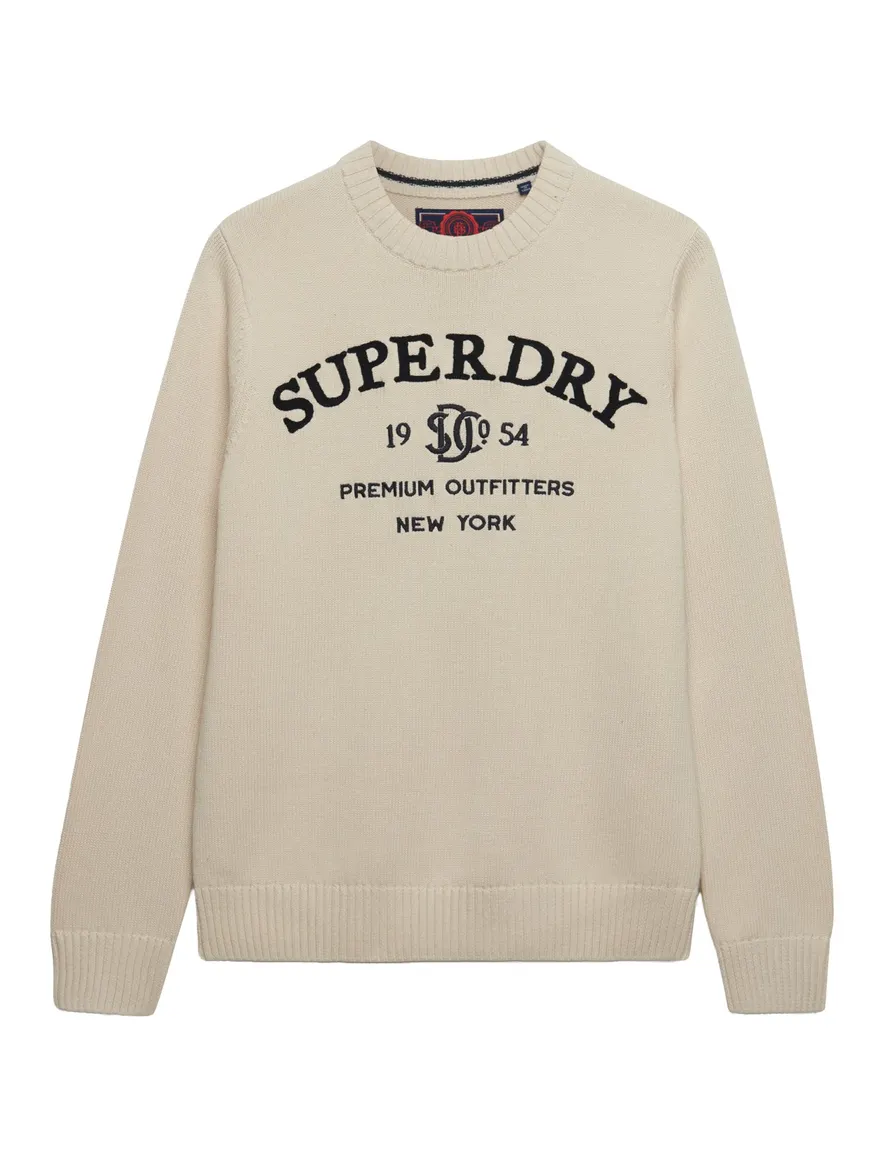 Superdry trui ronde hals creme met opdruk