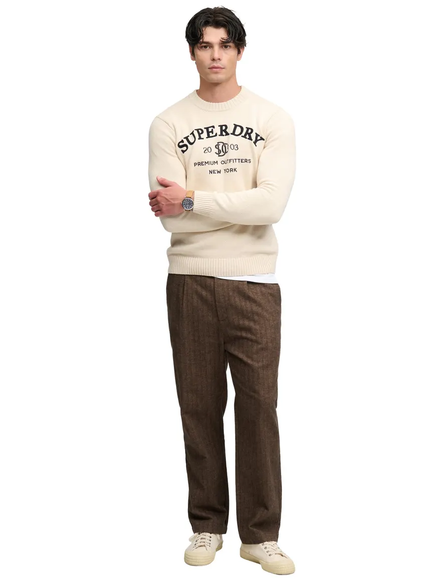 Superdry trui ronde hals creme met opdruk