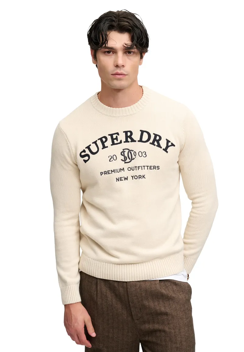Superdry trui ronde hals creme met opdruk