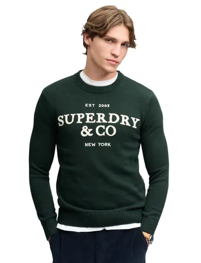 Superdry Superdry trui donkergroen opdruk slim fit